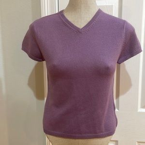 Vtg Gloria Vanderbilt sweater short sleeve V-neck purple size petite large PL